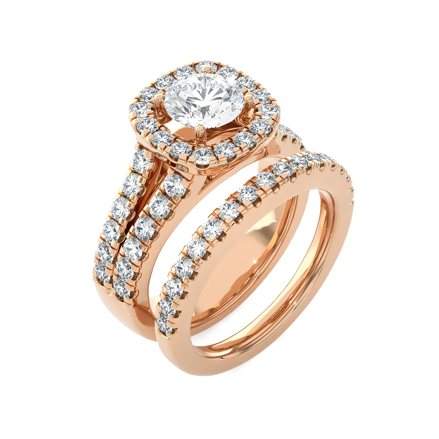 3 ctw Round Lab Grown Diamond Halo Bridal Set Ring