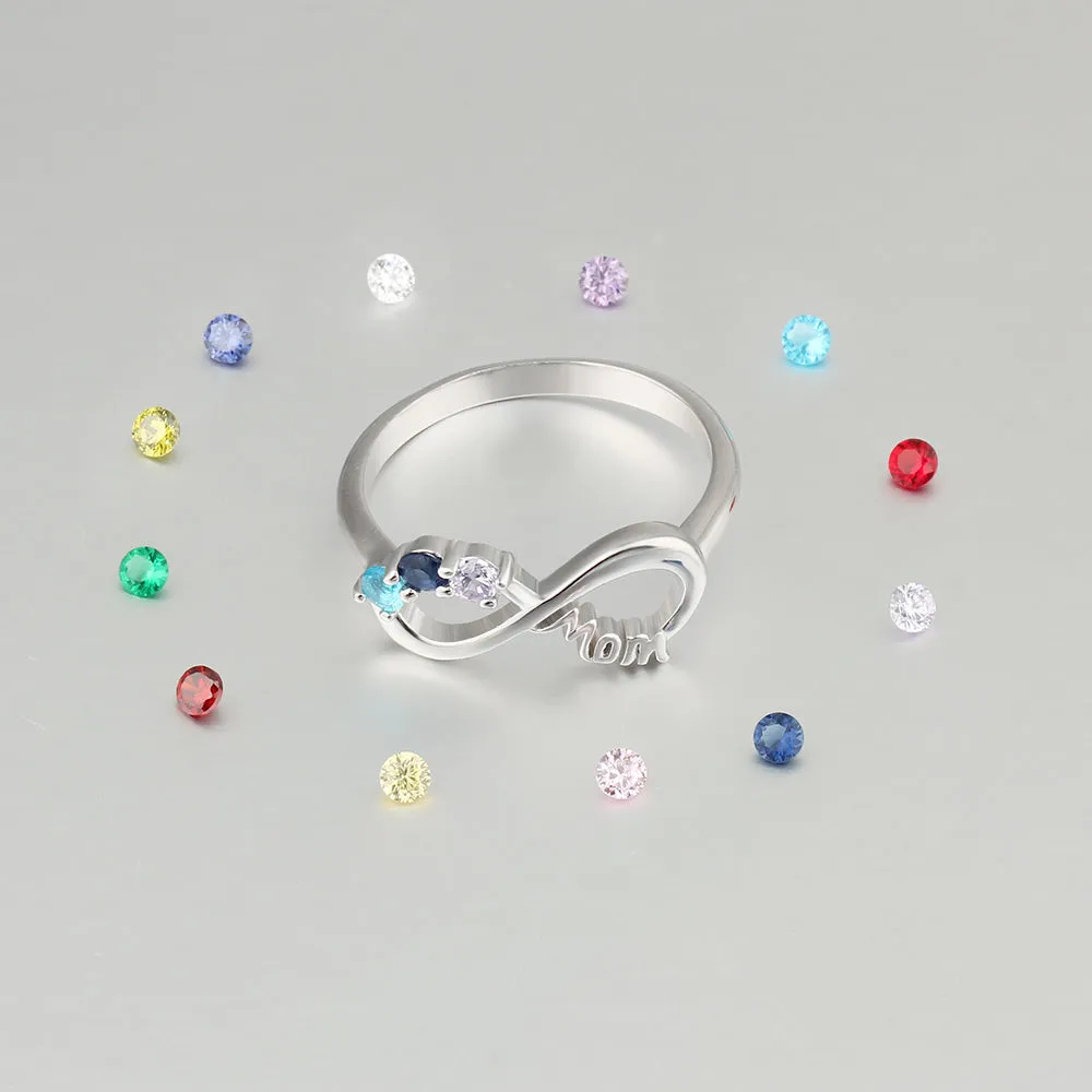 3 Stone Infinite Love Engraved Mother's Infinity Ring