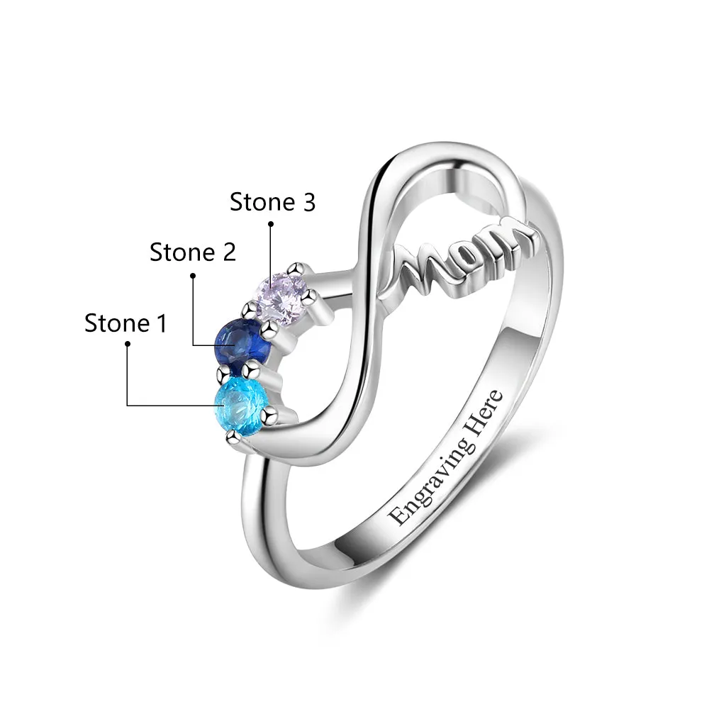 3 Stone Infinite Love Engraved Mother's Infinity Ring