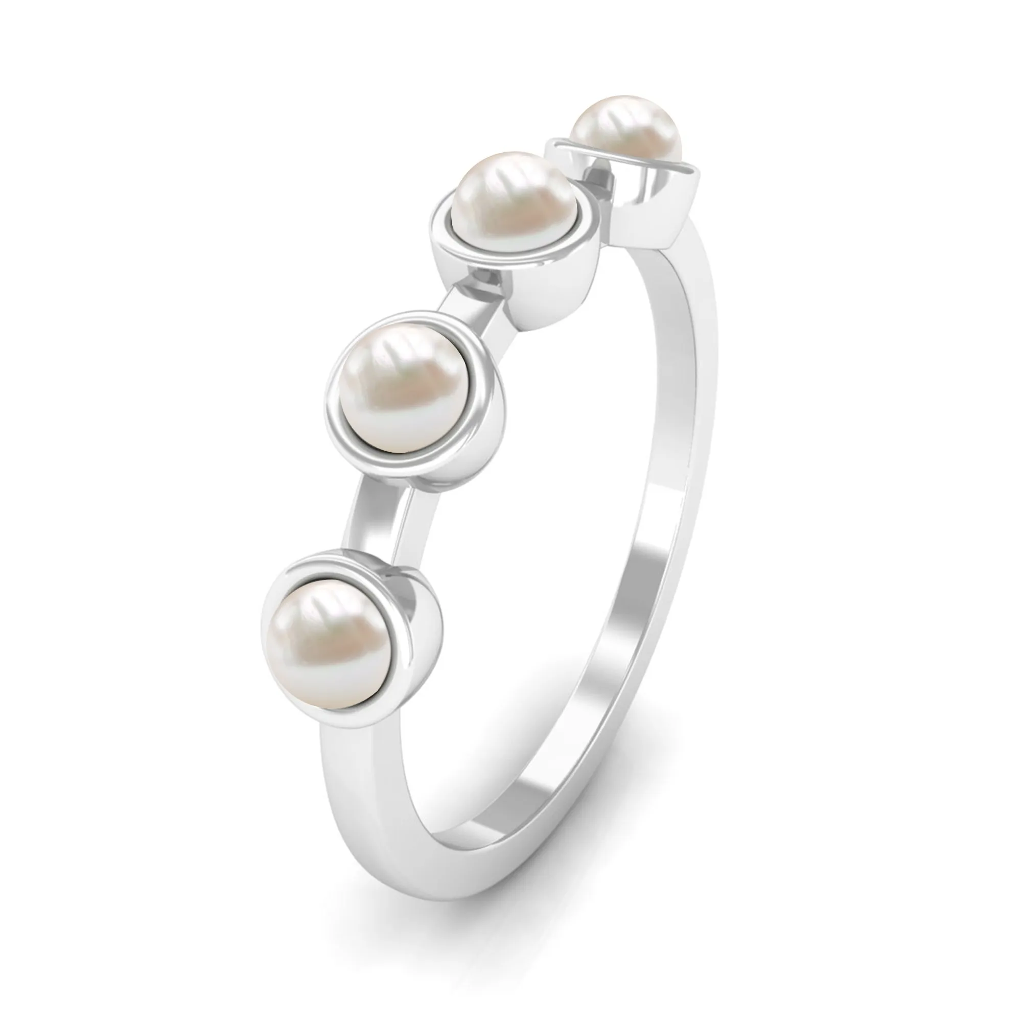 3/4 CT Bezel Set Freshwater Pearl Minimal Promise Ring