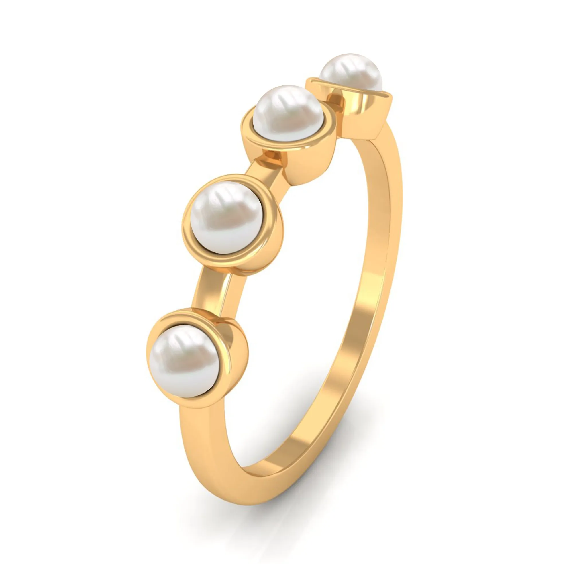 3/4 CT Bezel Set Freshwater Pearl Minimal Promise Ring