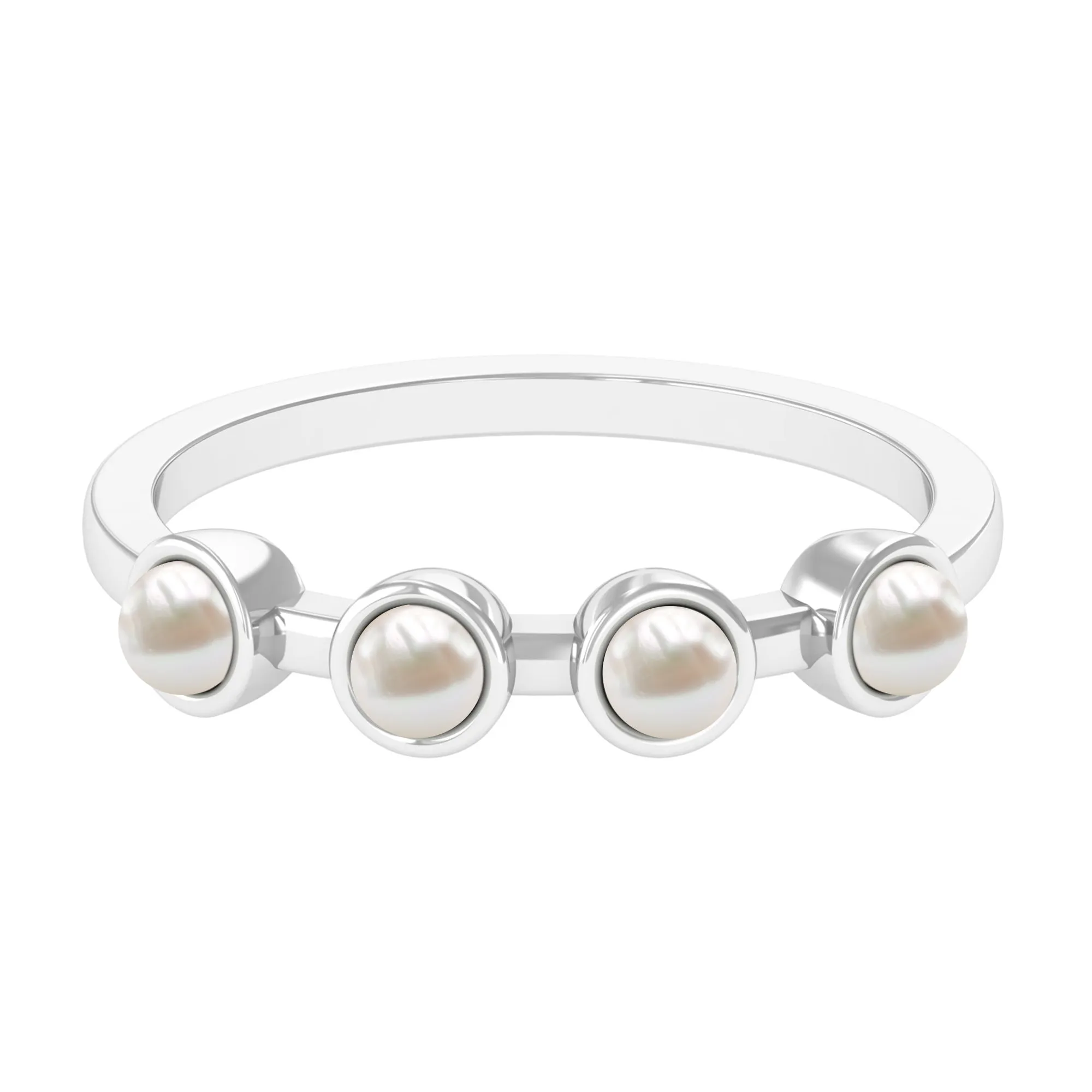 3/4 CT Bezel Set Freshwater Pearl Minimal Promise Ring