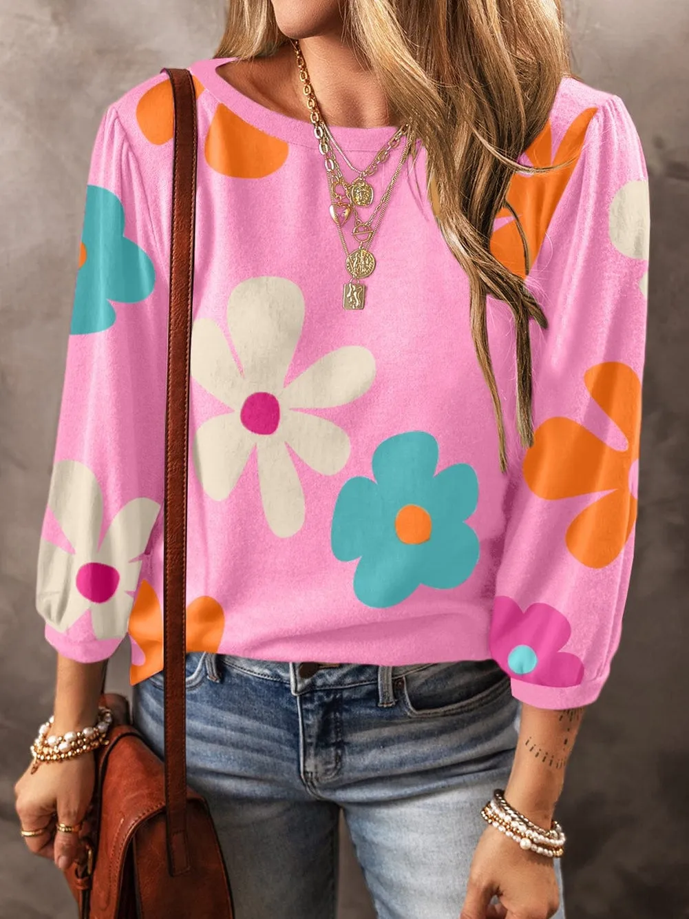 70s Style Floral Print T-Shirt