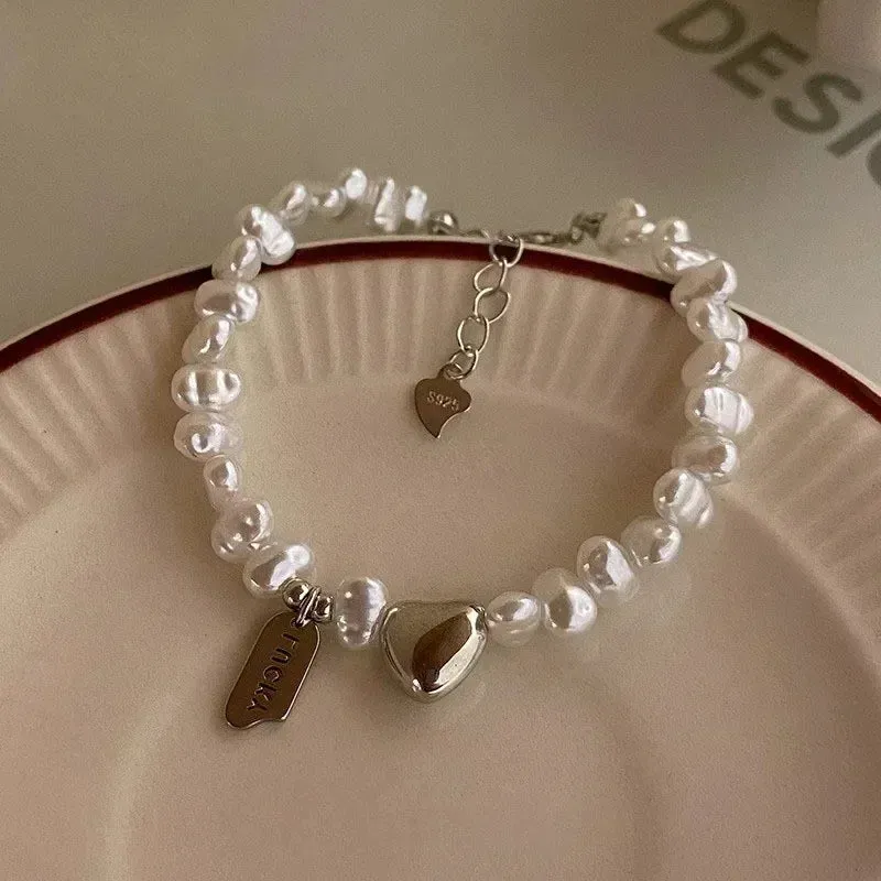 925 Sterling Silver Double Layer Pearl Bracelet for Women Girl Design Bead Korean Jewelry Dropshipping Charm Bracelet