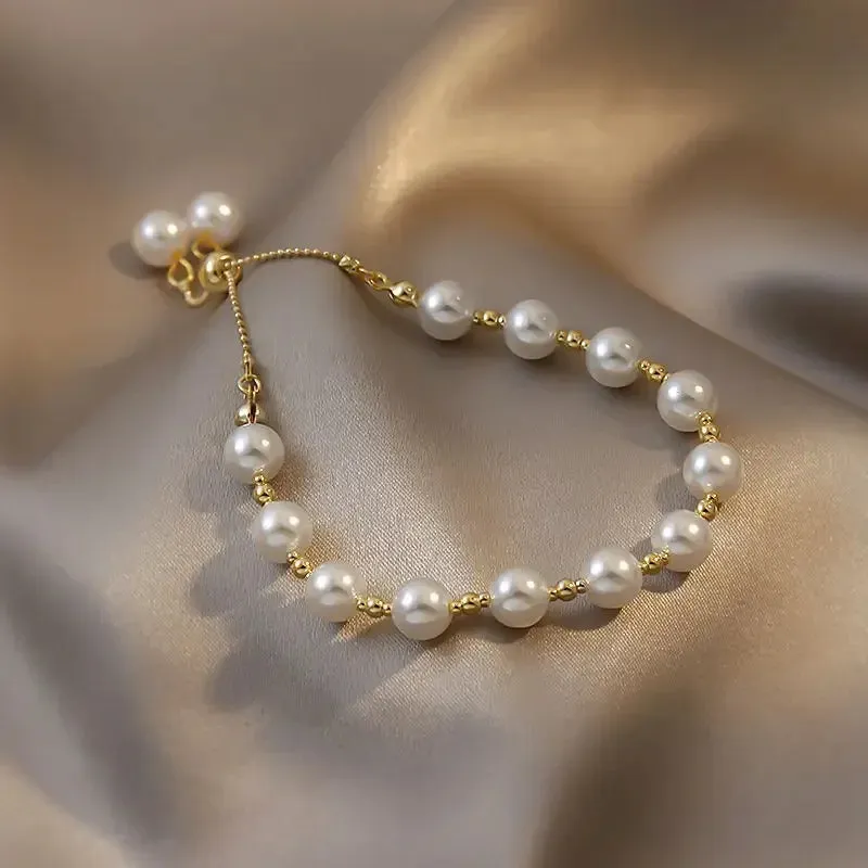 925 Sterling Silver Double Layer Pearl Bracelet for Women Girl Design Bead Korean Jewelry Dropshipping Charm Bracelet