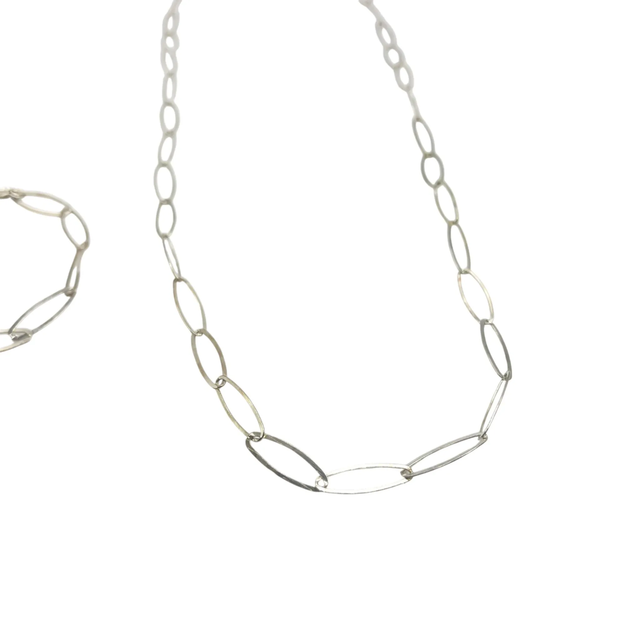 925 Sterling Silver Paperclip Chain Necklace Bracelet Set Classic Casual