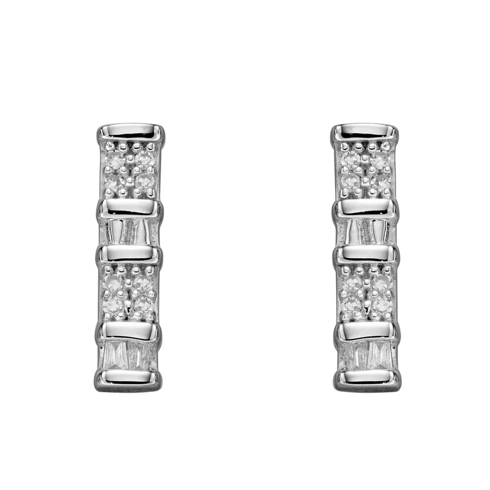 9ct White Gold Diamond Bar Earrings GE2356