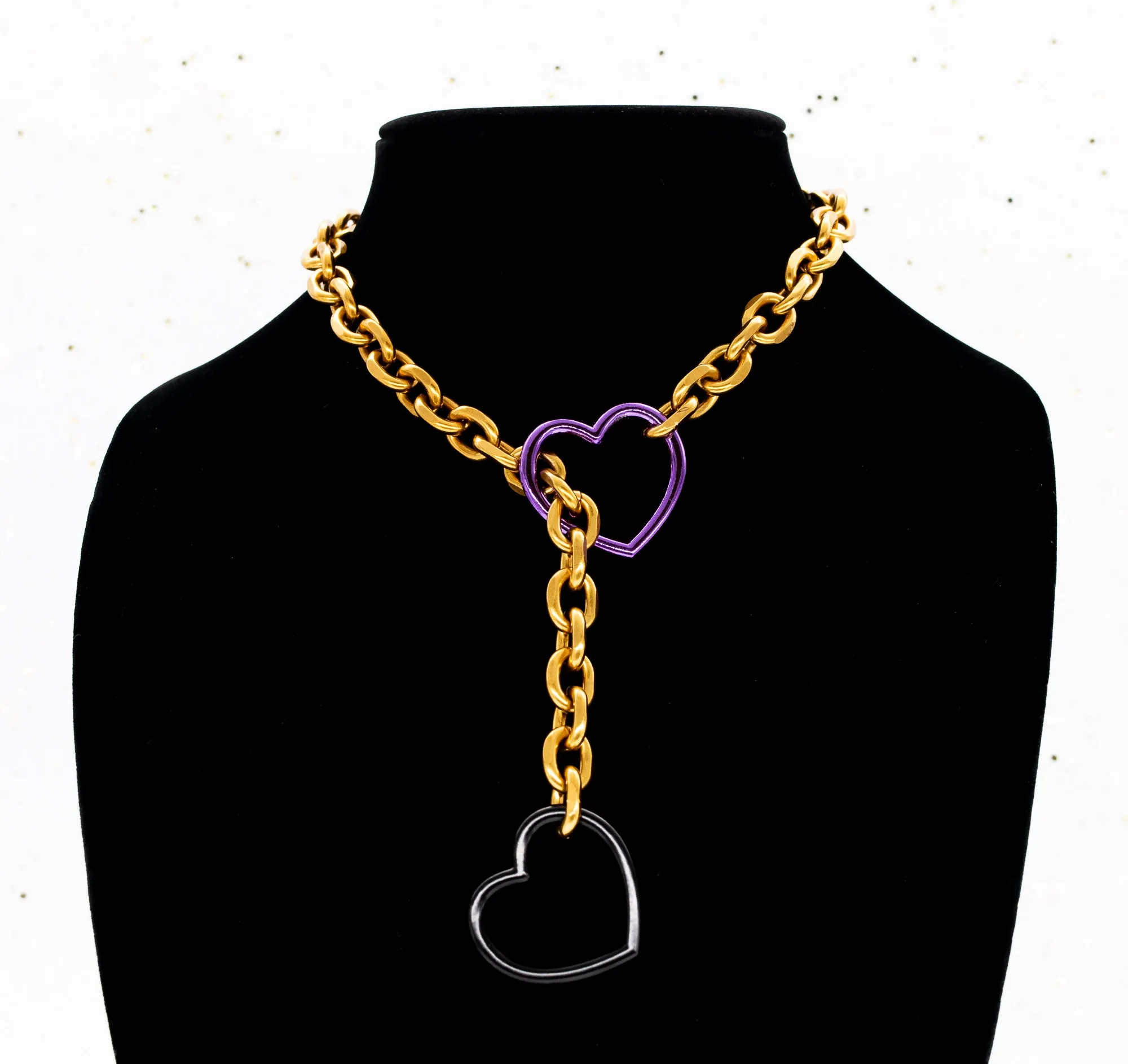 Aged Gold & Purple & Black Heart Slip Chain Collar