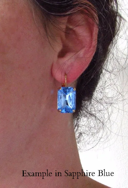 Aquamarine Blue Crystal Earrings - Large Octagon