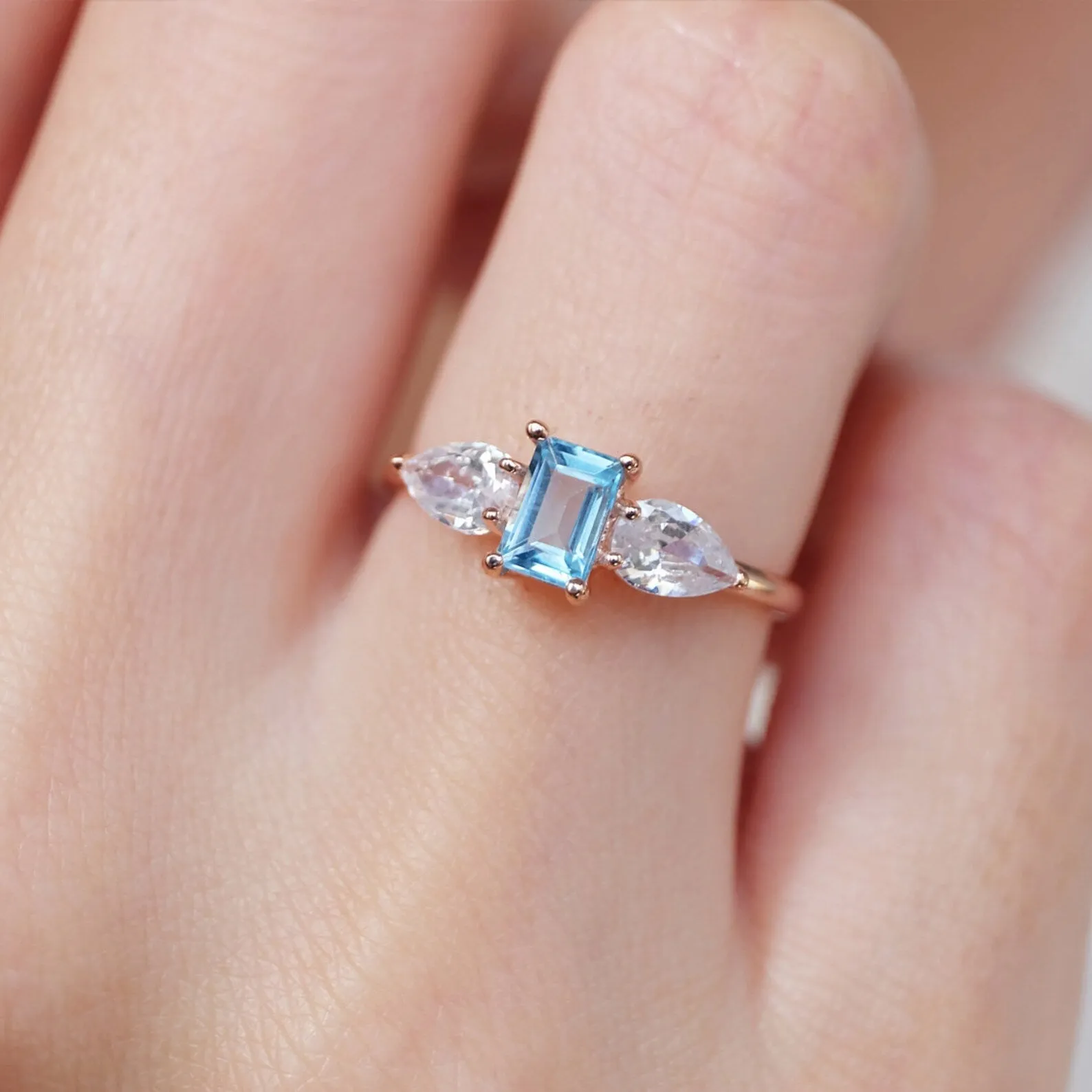 Aquamarine Topaz Dual Stone Ring Koji