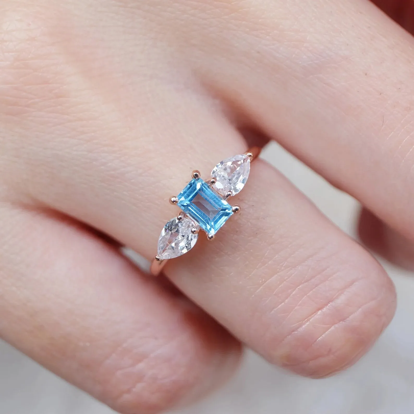 Aquamarine Topaz Dual Stone Ring Koji