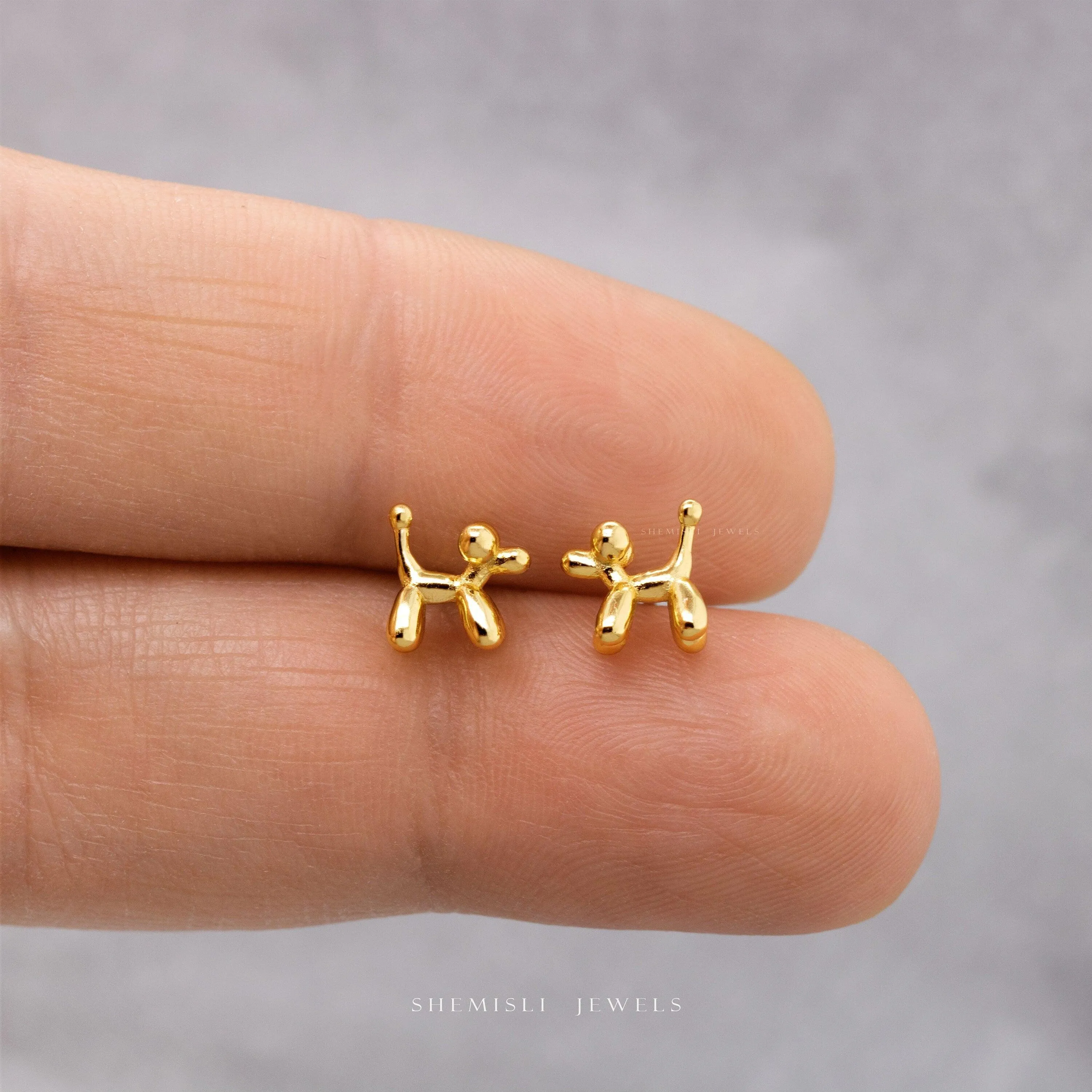 Balloon Dog Studs, Pet Animal Jewelry, Poodle Earrings, Gold, Silver SHEMISLI - SS216 Butterfly End, SS488 Screw Ball End (Type A) LR