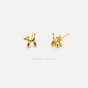 Balloon Dog Studs, Pet Animal Jewelry, Poodle Earrings, Gold, Silver SHEMISLI - SS216 Butterfly End, SS488 Screw Ball End (Type A) LR