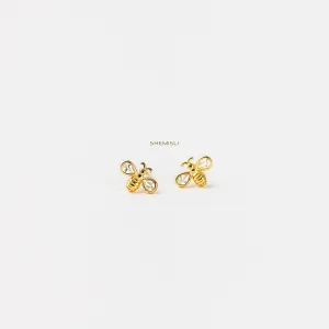 Bee CZ Studs Earrings, Gold, Silver SHEMISLI - SS044 Butterfly End, SS361 Screw Ball End (Type A)