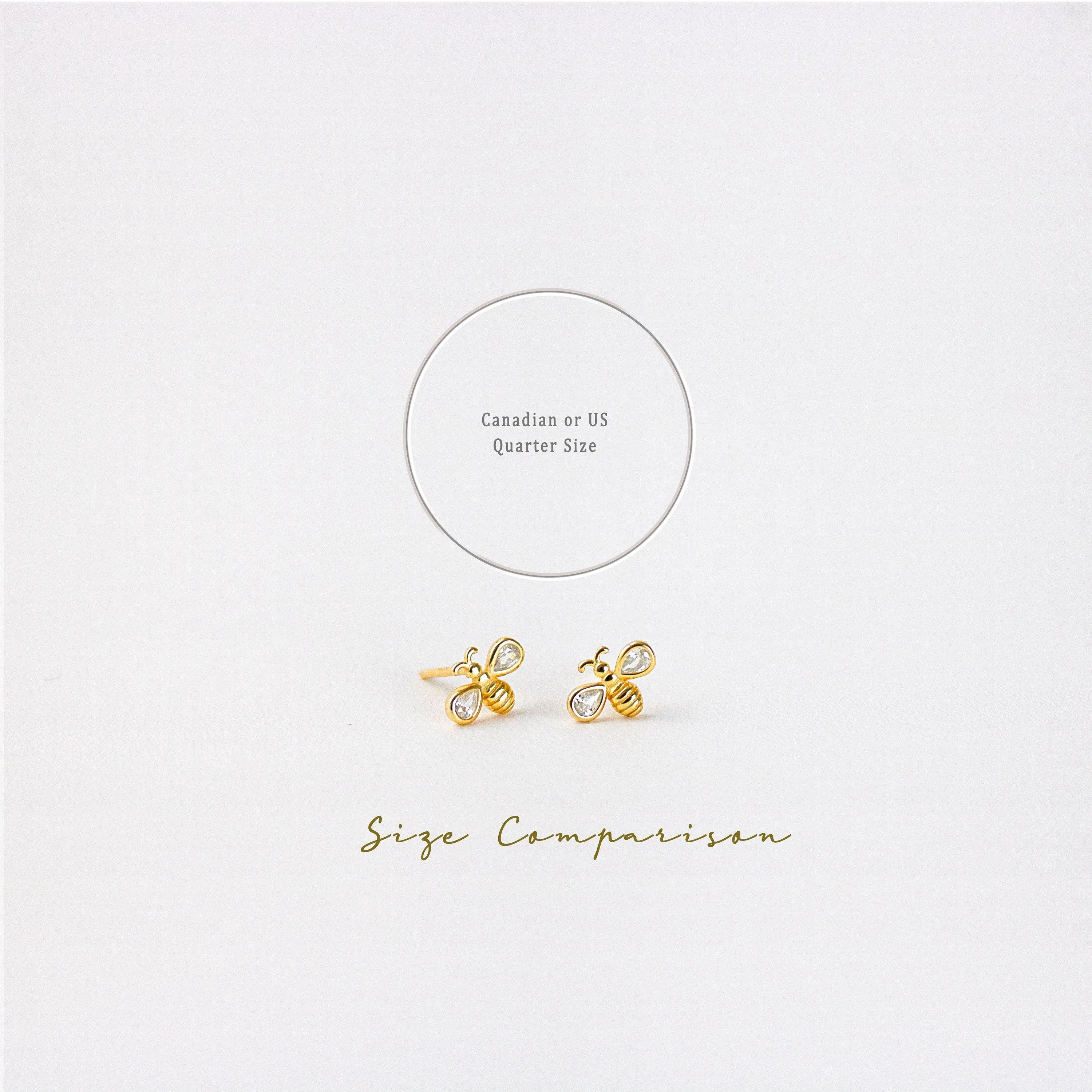 Bee CZ Studs Earrings, Gold, Silver SHEMISLI - SS044 Butterfly End, SS361 Screw Ball End (Type A)