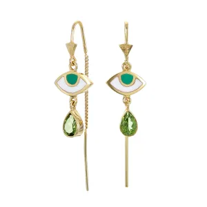 BEJEWELLED EYE PULL THROUGH EARRINGS PERIDOT - GOLD