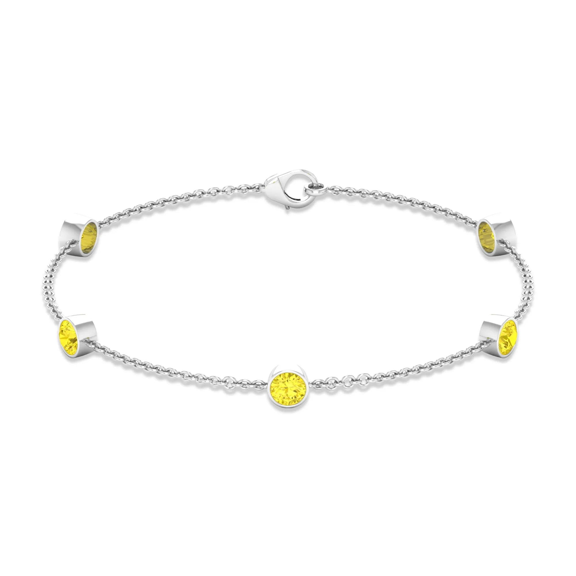 Bezel Set Yellow Sapphire Five Stone Station Chain Bracelet