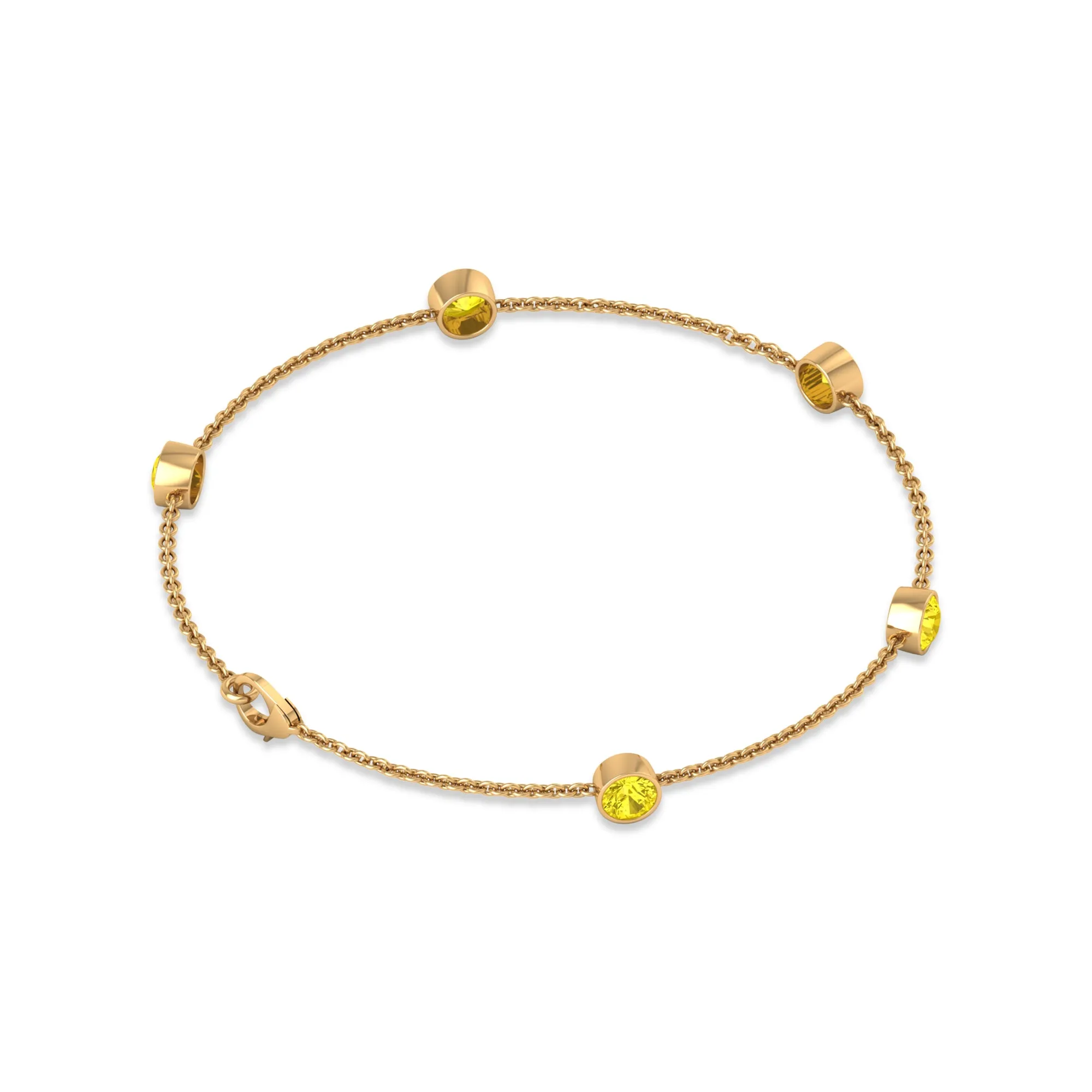 Bezel Set Yellow Sapphire Five Stone Station Chain Bracelet