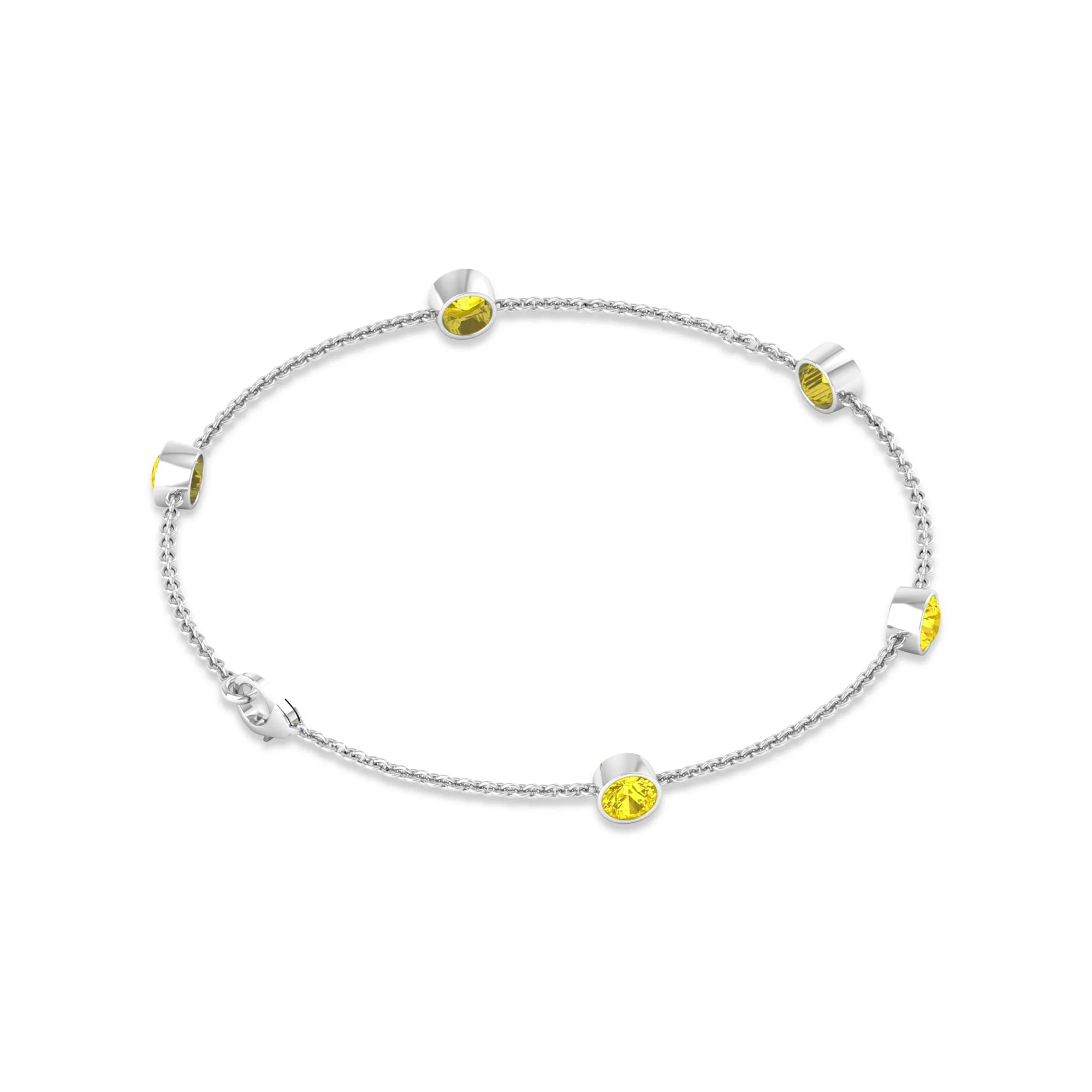 Bezel Set Yellow Sapphire Five Stone Station Chain Bracelet