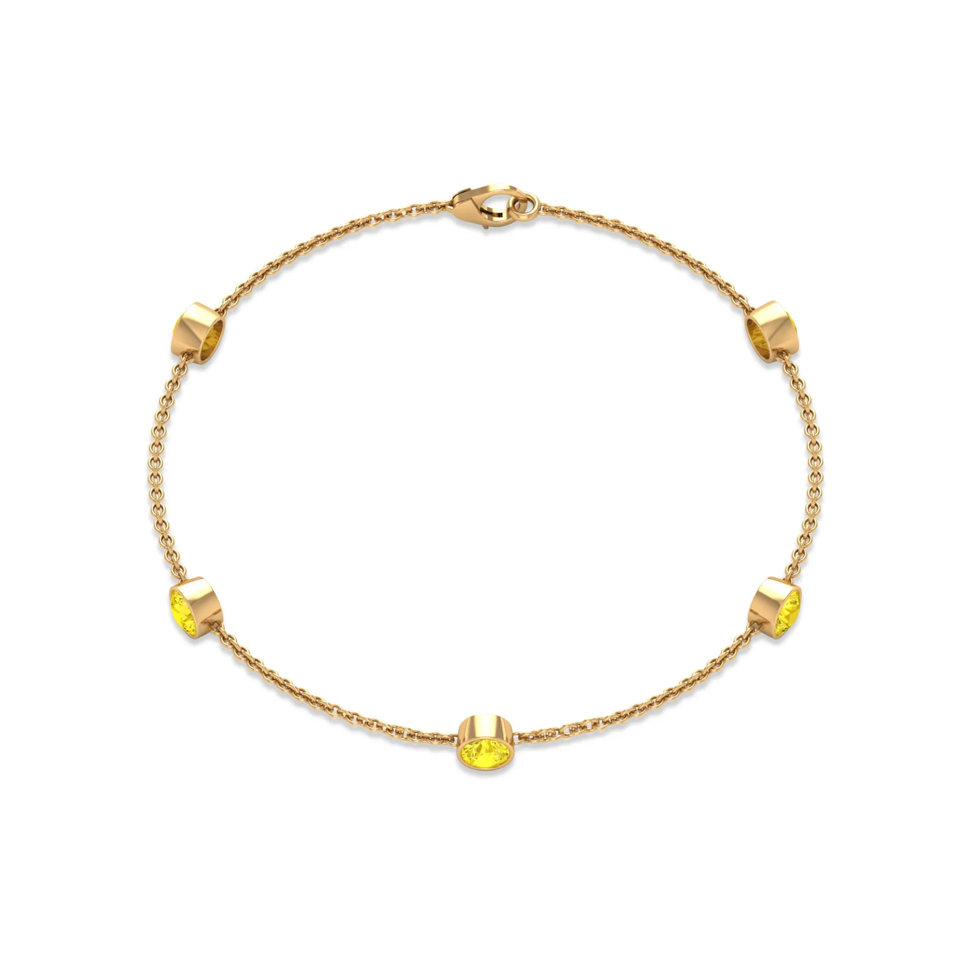 Bezel Set Yellow Sapphire Five Stone Station Chain Bracelet