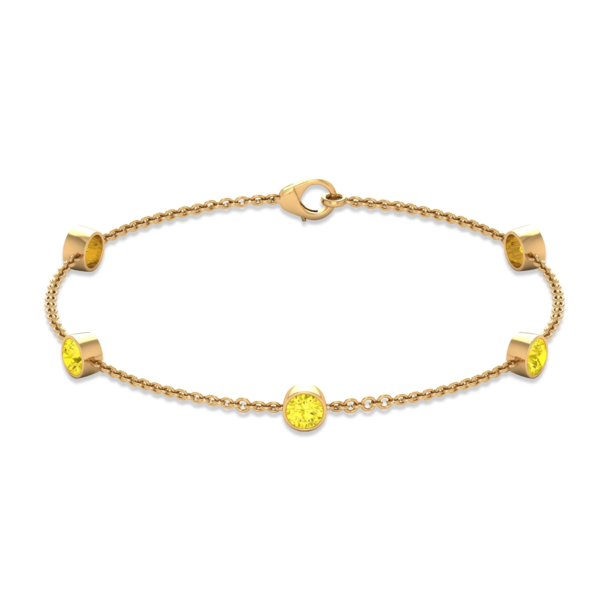 Bezel Set Yellow Sapphire Five Stone Station Chain Bracelet