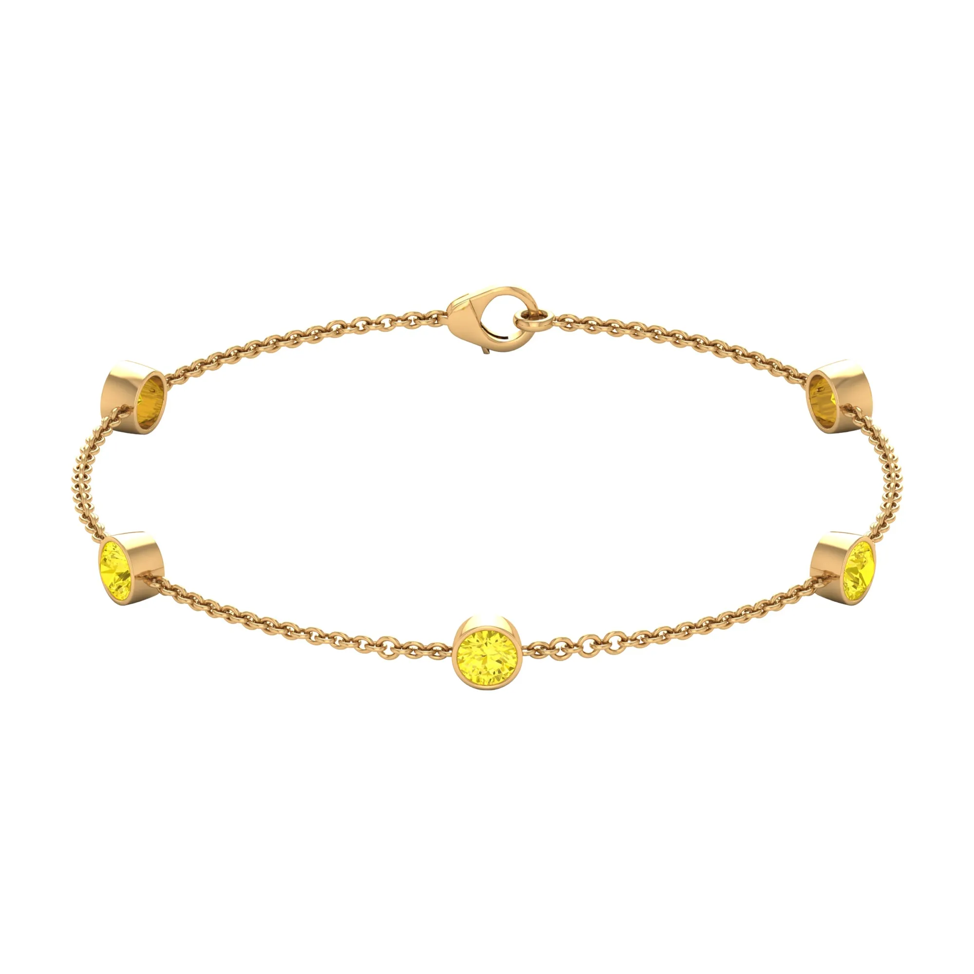 Bezel Set Yellow Sapphire Five Stone Station Chain Bracelet