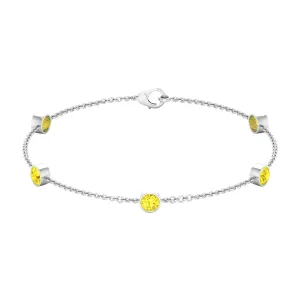 Bezel Set Yellow Sapphire Five Stone Station Chain Bracelet