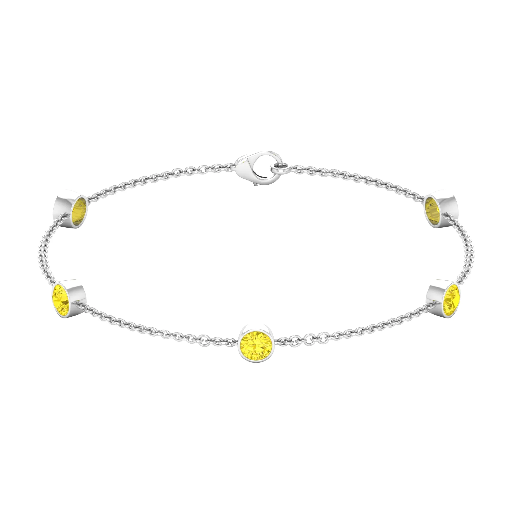 Bezel Set Yellow Sapphire Five Stone Station Chain Bracelet