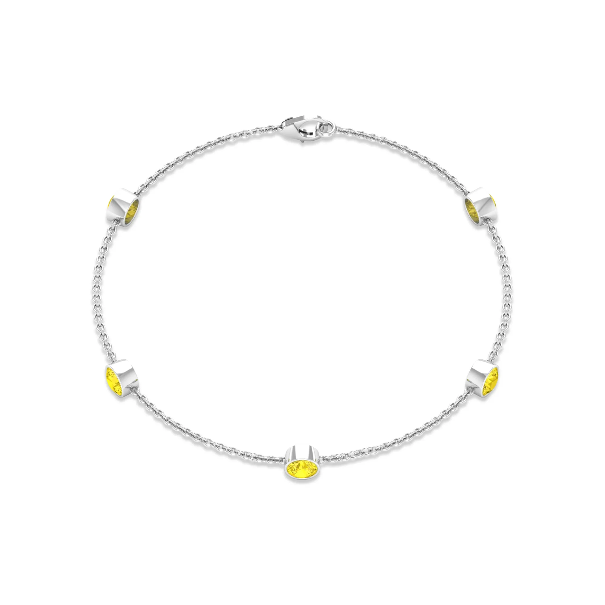 Bezel Set Yellow Sapphire Five Stone Station Chain Bracelet