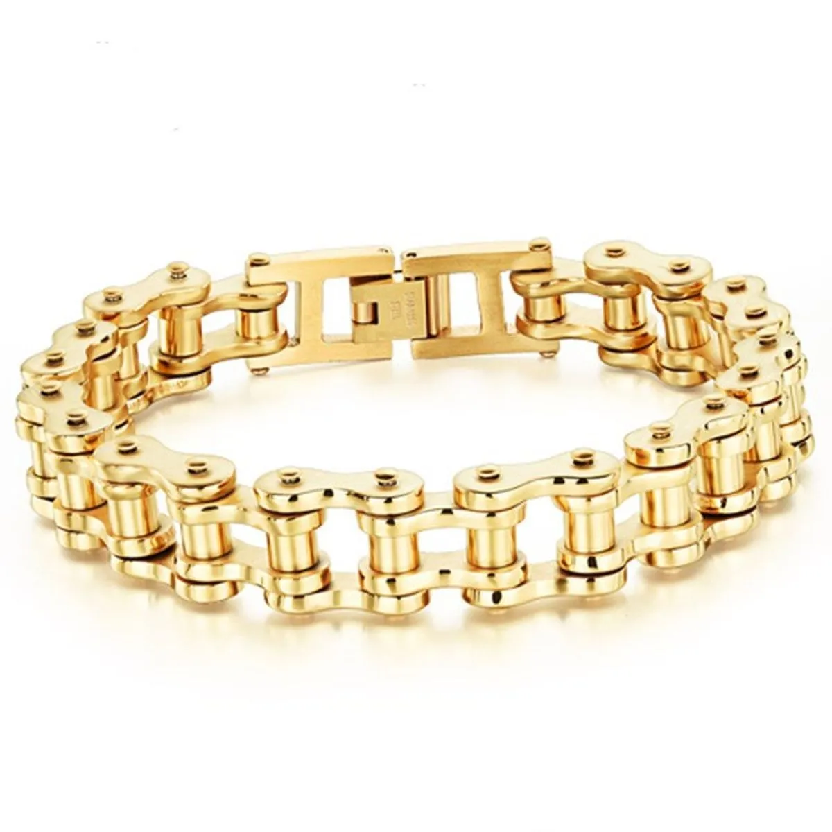 Biker Motorcycle Chain 18K Gold Heavy 316L Stainless Steel Bracelet