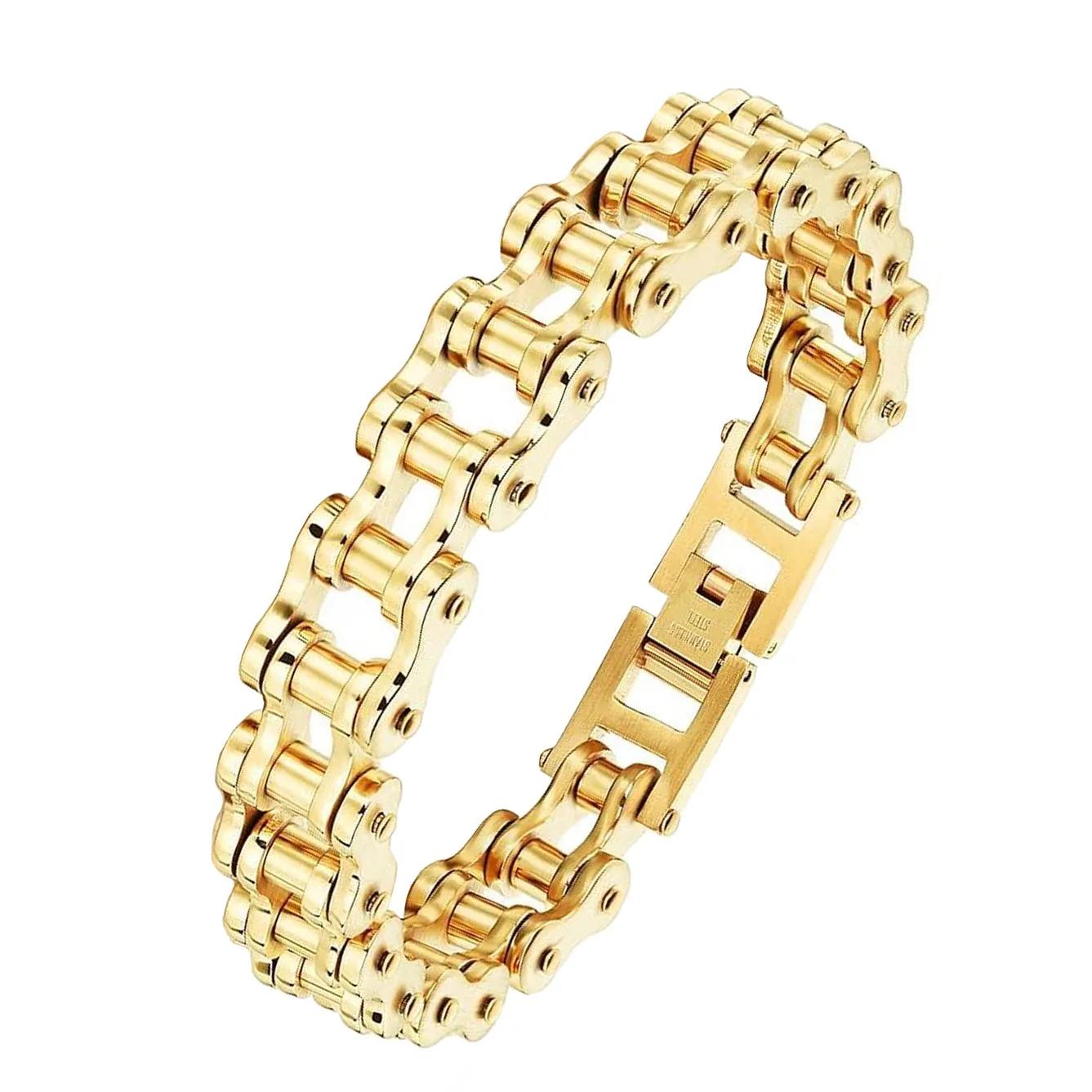 Biker Motorcycle Chain 18K Gold Heavy 316L Stainless Steel Bracelet