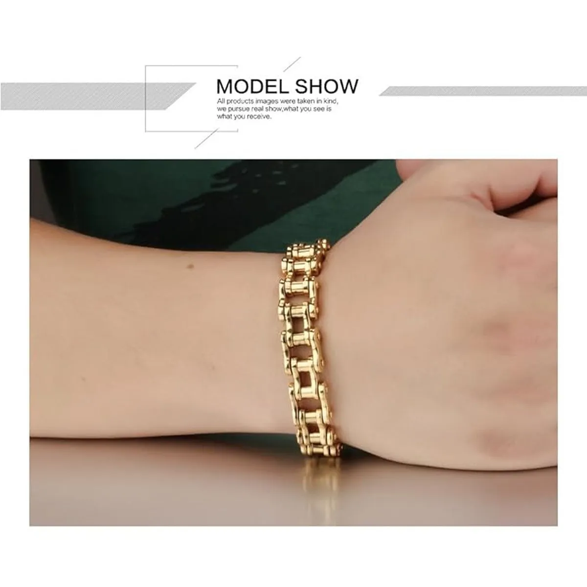 Biker Motorcycle Chain 18K Gold Heavy 316L Stainless Steel Bracelet