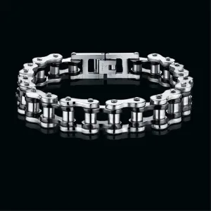 Biker Motorcycle Chain Black Silver Heavy 316 Stainless Steel Bracelet