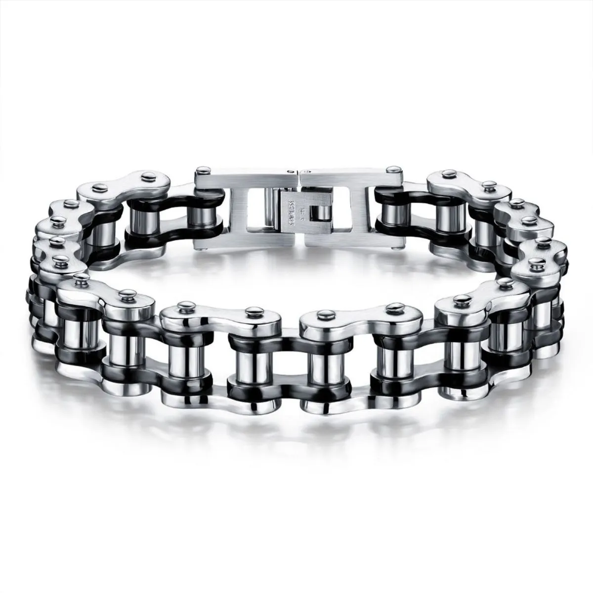 Biker Motorcycle Chain Black Silver Heavy 316 Stainless Steel Bracelet