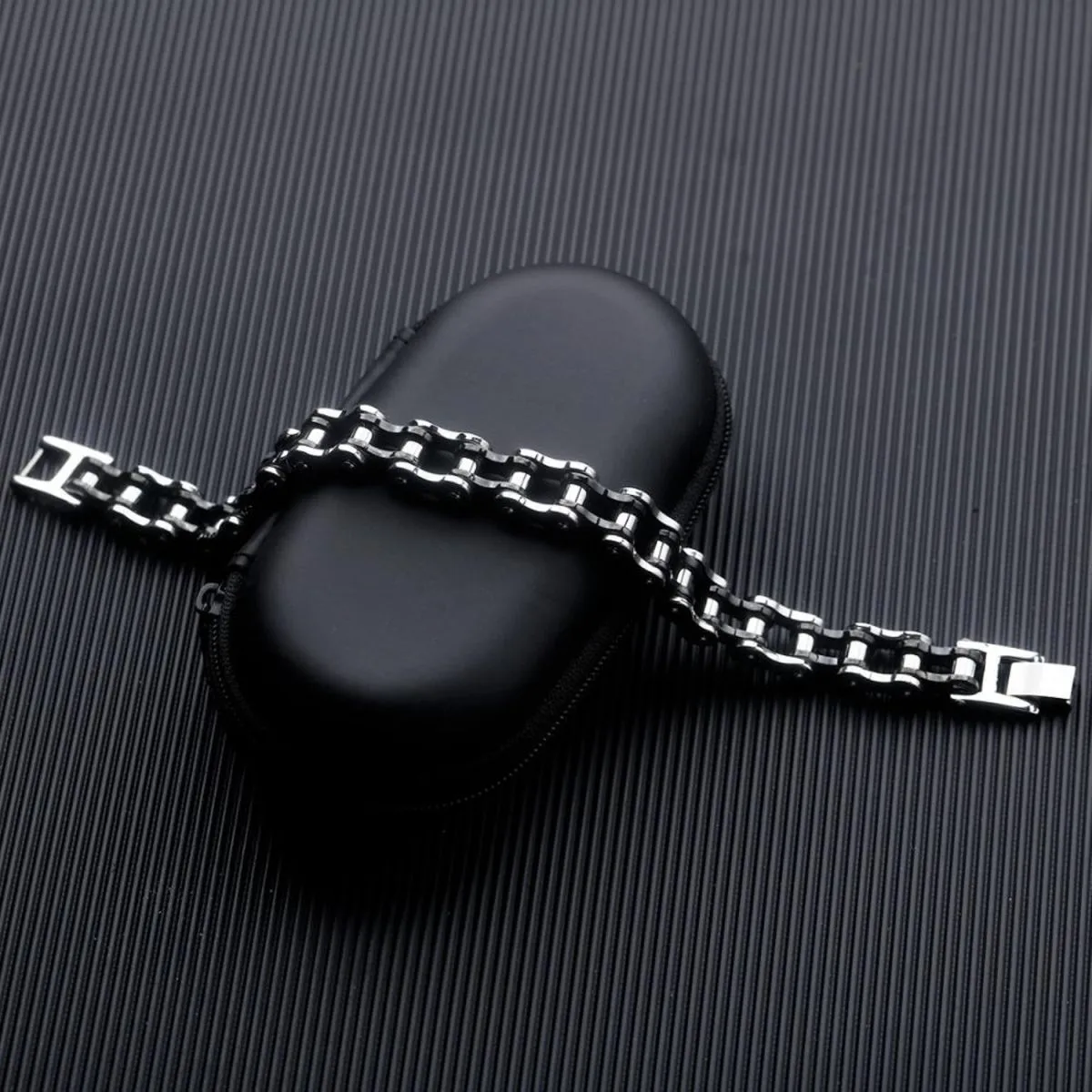 Biker Motorcycle Chain Black Silver Heavy 316 Stainless Steel Bracelet