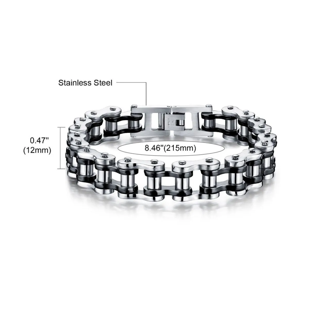 Biker Motorcycle Chain Black Silver Heavy 316 Stainless Steel Bracelet