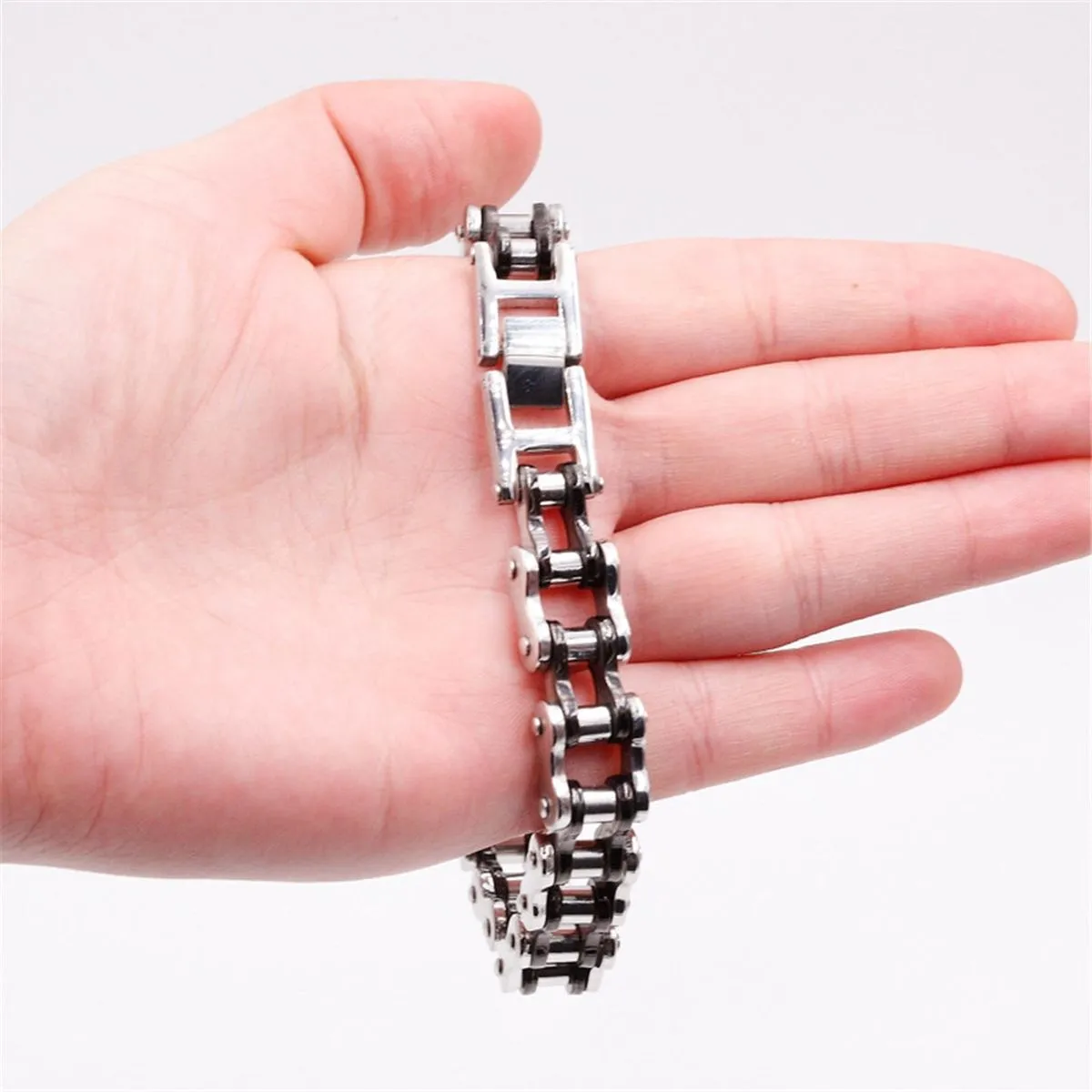 Biker Motorcycle Chain Black Silver Heavy 316 Stainless Steel Bracelet