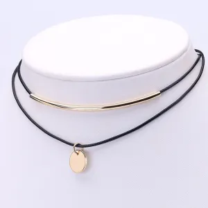 Black and Gold Choker with Gold Pendant