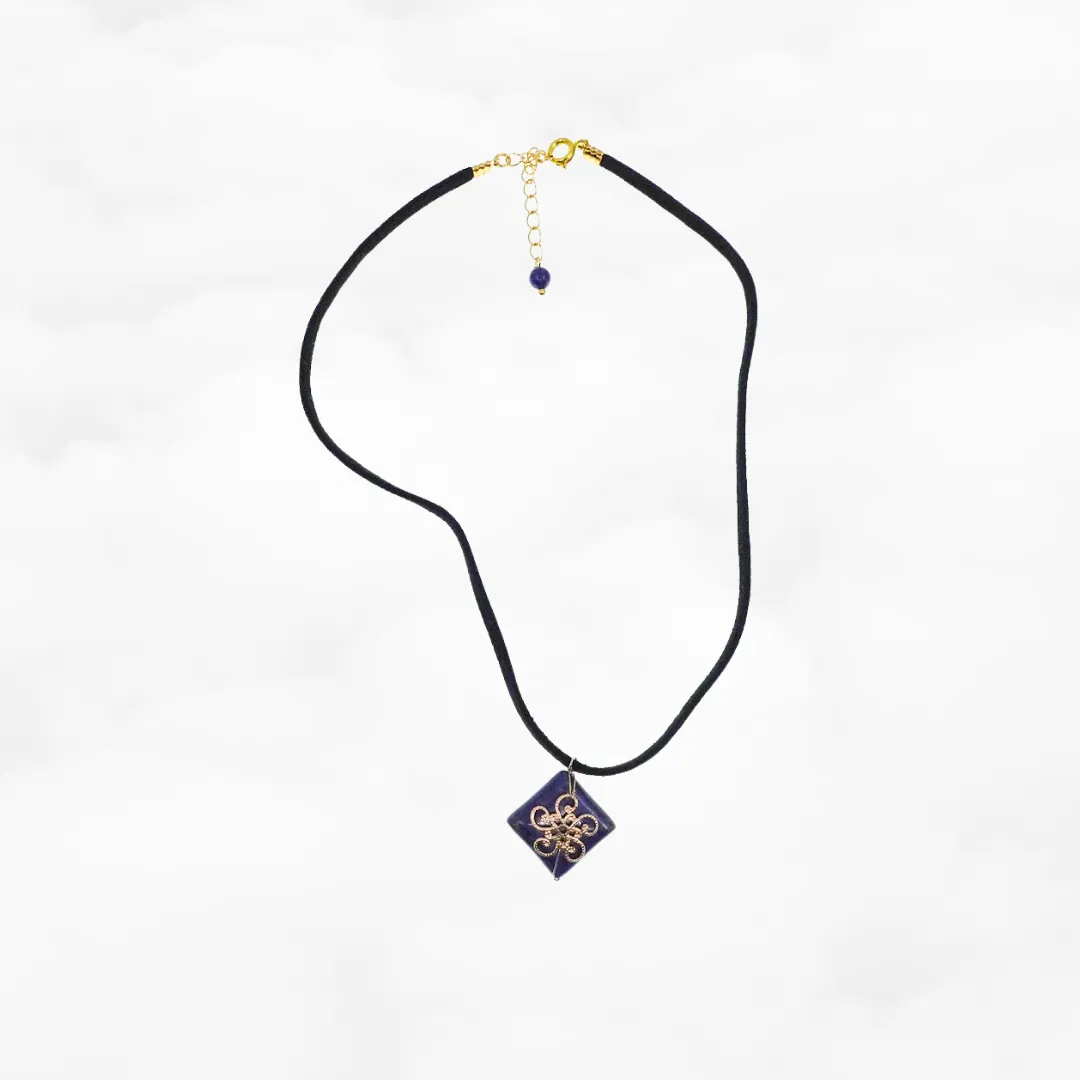 Black Choker Necklace with Lapis