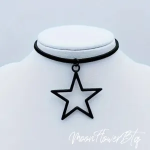 Black Open Star Choker Necklace