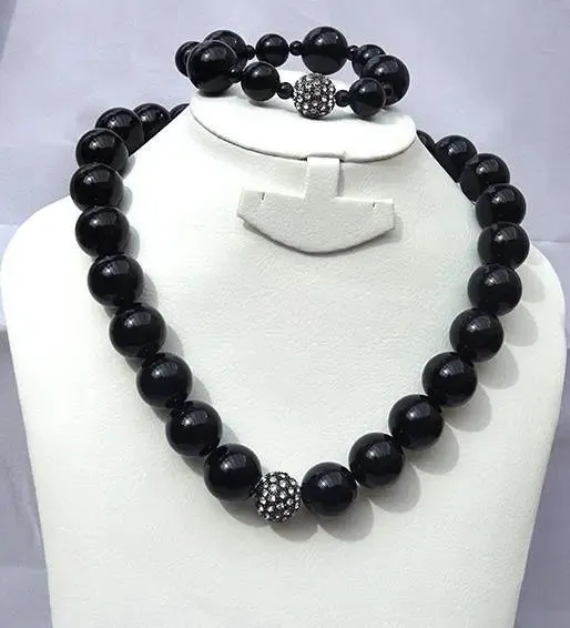 Black Simulated Pearl Beads Necklace Bracelet Casual Party Jewellery Set