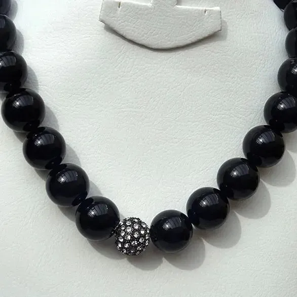 Black Simulated Pearl Beads Necklace Bracelet Casual Party Jewellery Set