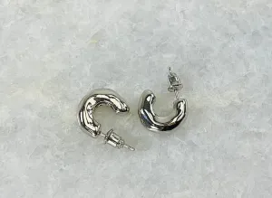 Blakely Hammered Pipe Hoop Earrings Silver