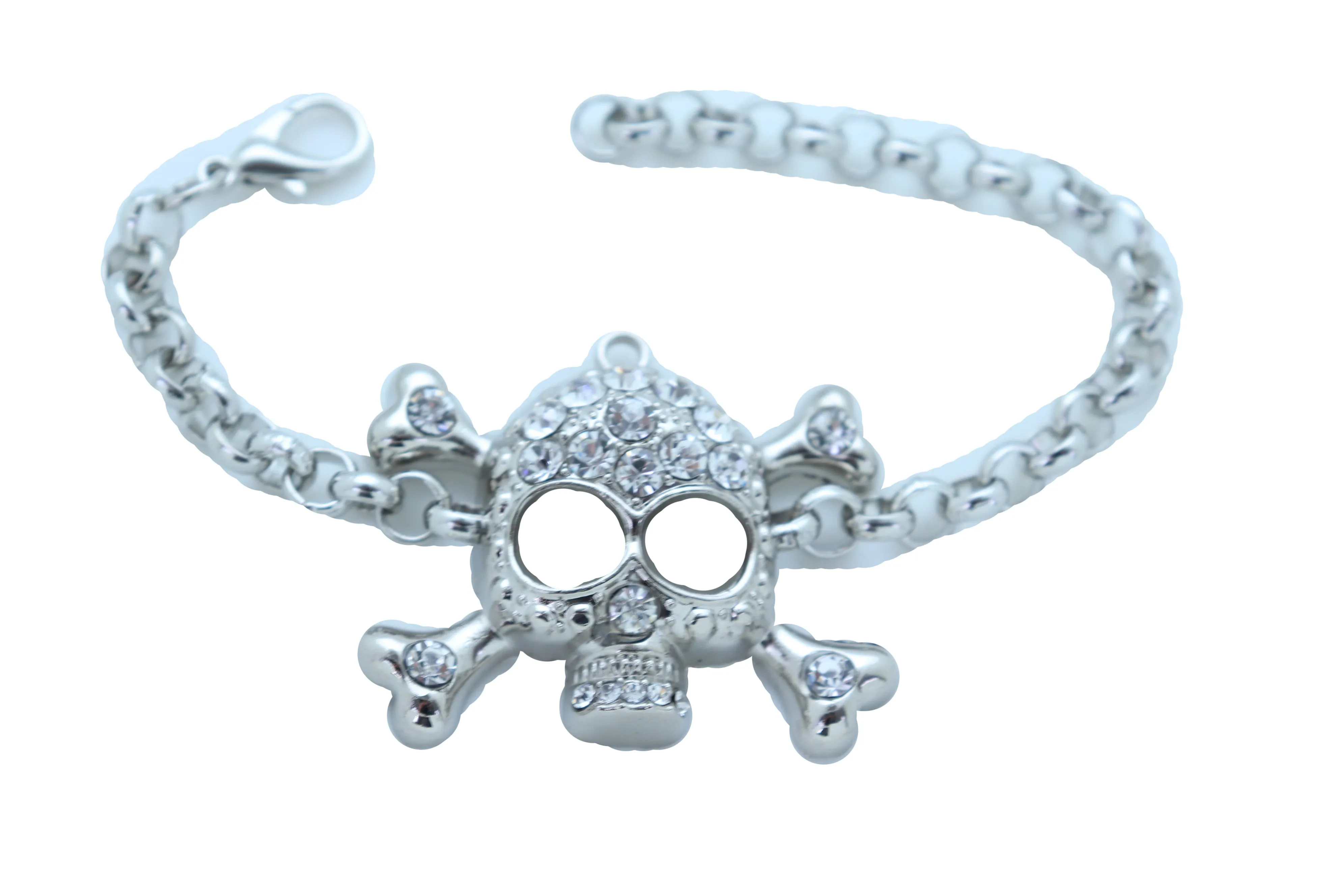 Bling Jewelry Silver Skull Charm Skeleton Bracelet Metal Chain Gothic Punk