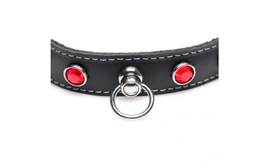 Bling Vixen Leather Choker w Red Rhinestones