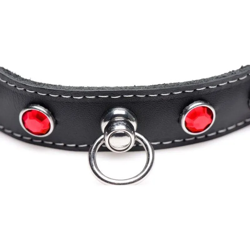 Bling Vixen Leather Choker w Red Rhinestones