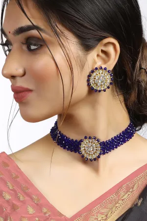 Blue Crystal Kundan Choker Necklace Set