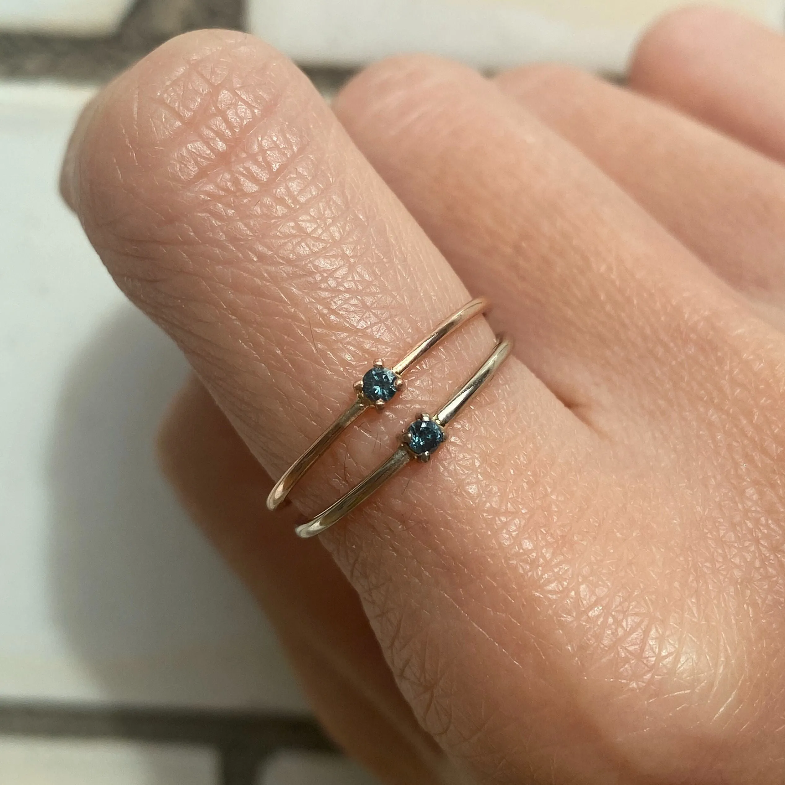 Blue Diamond Ring - Real 14k Gold Diamond Ring - Dainty Blue Diamond Ring