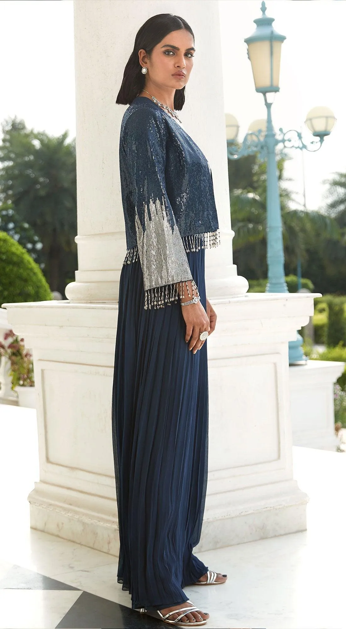 Blue Sharara Set With Jacket