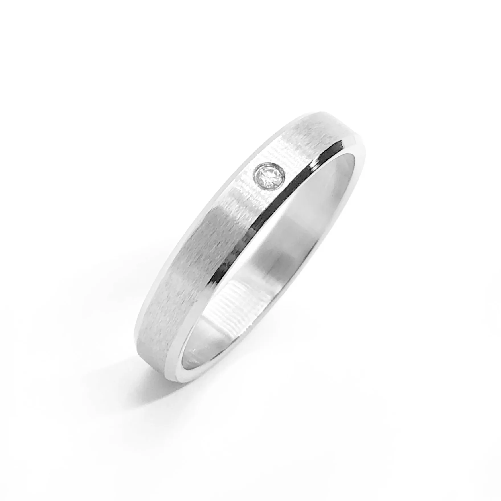 Brushed Satin Finish Stainless Steel CZ Ring